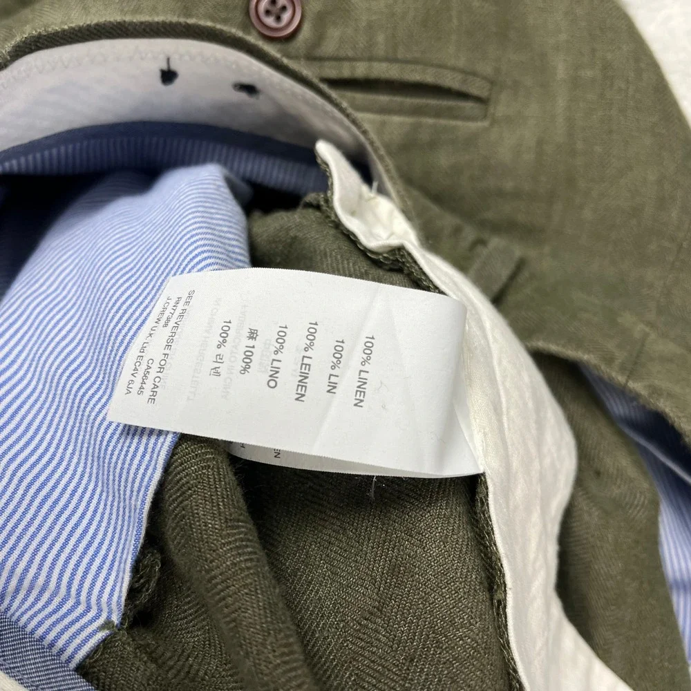 J.Crew Bowery Classic Baird McNutt Irish Linen Pants Mens 31x32 Olive Green